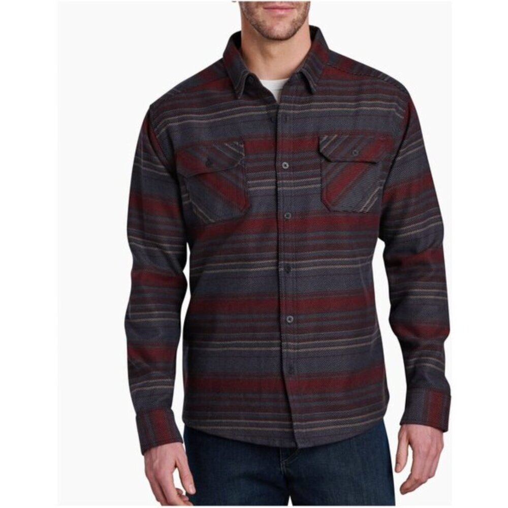 Men's Kuhl Disordr Flannel Long Sleeve Shirt Brick and Charcoal